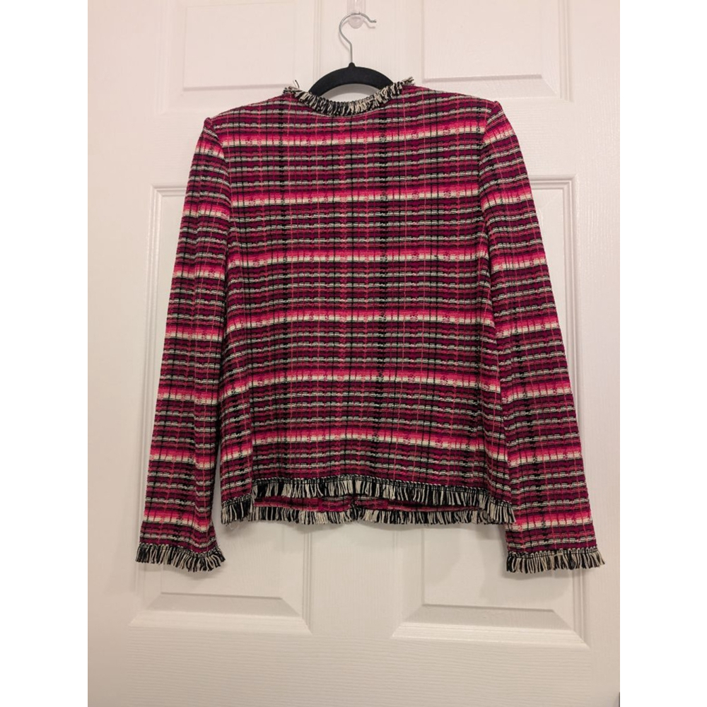 St. John Collection Knit Tweed Jacket Old Money Fringed Trim Chic Cardigan Sz 4 - Picture 7 of 9